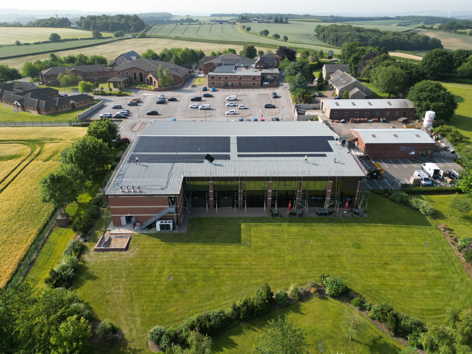 Aerial view of a DWATT Energy commercial solar installation